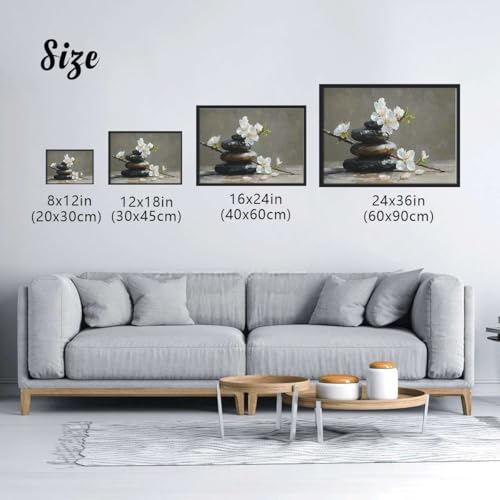 Framed Zen Stones and Blossoms Poster Canvas Print Art Minimalist Aesthetic Wall Art Pictures Wall Decor Art Print Exquisite Home Decor Living Room Bedroom Office (black frame,8" Lx12 W) - size: 8"Lx12"W