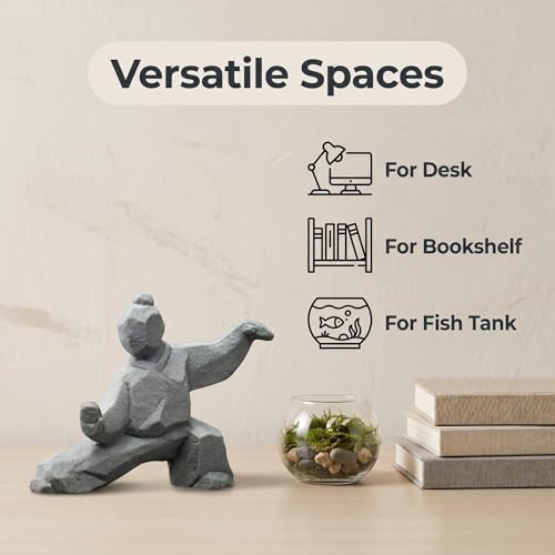 Stone Statue Decor for Home: 4.3" Tai Chi Sculpture Feng Shui Gift for Meditation Zen– Handcrafted Figurine Decoration for Desk Bookshelf Fish Tank (B Style)