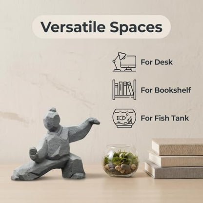 Stone Statue Decor for Home: 4.3" Tai Chi Sculpture Feng Shui Gift for Meditation Zen– Handcrafted Figurine Decoration for Desk Bookshelf Fish Tank (B Style)