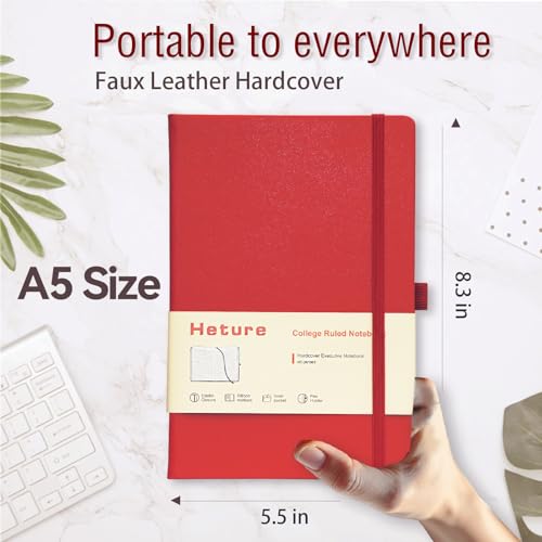 Heture Hardcover Notebooks, A5 Lined Journals Notebook for Writing 160 Pages, 8.2 x 5.5 inch, Classic Ruled Notebooks for College/Work/Travel(Lined-3 Pack, Red) - color: Red, style: Lined-3 Pack