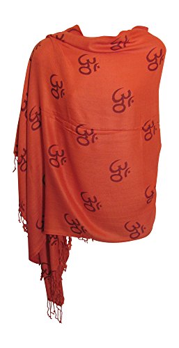 Indian Ethnic Yoga Red Om Block Print Long Scarf Prayer Shawl Stole SHANTI - color: Coral