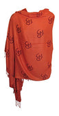 Indian Ethnic Yoga Red Om Block Print Long Scarf Prayer Shawl Stole SHANTI - color: Coral