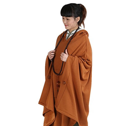 ZanYing Meditation Buddhist Hooded Cotton Cloak Winter Oversize Coat - color: Dark Orange, size: X-Large