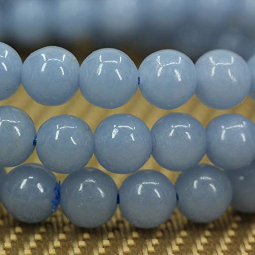 Angelstones Handmade Natural Healing Gemstone 6mm Round Beads Stretch Crystal Bracelet 7 Inch Unisex - color: Blue Angelite