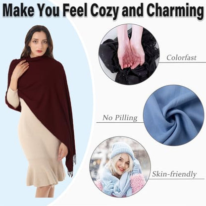 TwoYek Womens Scarf Pashmina Shawls and Wraps for Evening Dress Wedding Bridesmaid Gift - color: Burgundy