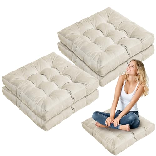 Jerify Floor Pillow Cushions Large Round Square Large Meditation Floor Pillow for Classroom Adult Meditation Picnic Party Seating Learning Daycare School(Square,Beige,4 Pcs) - color: Beige, size: Square