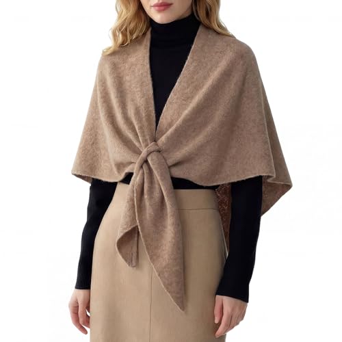 RIIQIICHY Shawl Wrap Women Pashmina Triangle Cape Knit Sweater Scarf for Fall Winter Fashion Accessory - color: Camel