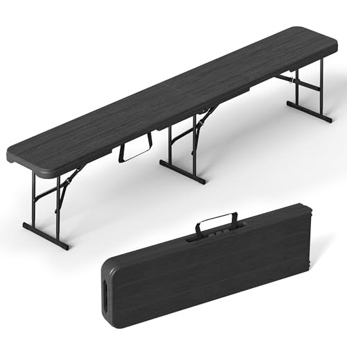 VSOAEIL 6 Foot Folding Bench, Portable Plastic Folding Bench Seat, Foldable Seat for Indoor Outdoor Picnic Camping Dining, Soccer Garden Multipurpose Entertaining Activities, Black - color: Black, size: 1 Pack