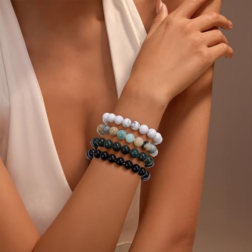 Vinswet 4mm 6mm 8mm Healing Crystal Bracelets for Women Men Natural Stone Beaded Stretch Bracelet Handmade Gemstone Reiki Spiritual Jewelry Gifts - color: Amazonite, size: 8mm