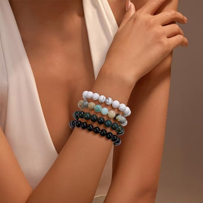 Vinswet 4mm 6mm 8mm Healing Crystal Bracelets for Women Men Natural Stone Beaded Stretch Bracelet Handmade Gemstone Reiki Spiritual Jewelry Gifts - color: Amazonite, size: 8mm
