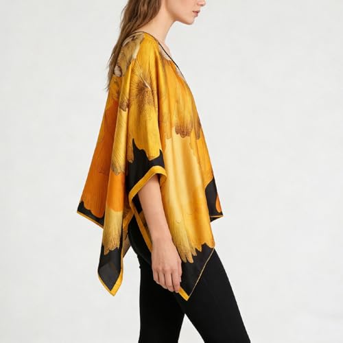 Women's Satin Cover Up Short Poncho Tops Sheer Chiffon Boho Pashmina Shawl Beach Soft Shawl - color: Style22