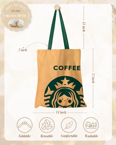 Miss Adola Aesthetic Canvas Tote Bag - Reusable Shoulder Tote Bag for Women Lady Casual Vacation, Shopping, Work, Gym - style: Coffee Girl