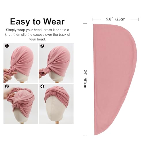 DRESHOW African Turban for Women Knotted Hairwraps for Sleeping Turban Headwraps Head Warmer Scarf for Black Women Chemo Cap - color: 1 Pc Style 2: Pink