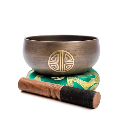 Tibetan Singing Bowl Set Brass - Master Healing Grade - Authentic Handcrafted Sound Bowl by Himalayan Bazaar (Black and Red) - color: Brown Mantra