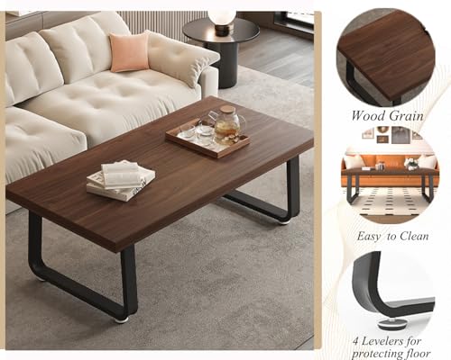 HSH Rustic Walnut Coffee Table, Modern Center Table, Rectangle Industrial Living Room Coffee Table, Simple Farmhouse Wood and Metal Tea Table for Home Bedroom Office, Walnut, 47 in - color: Walnut, size: 47 inch