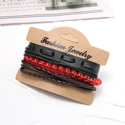 HZMAN Wrap Bracelets Men Women, Hemp Cords Wood Beads Ethnic Tribal Bracelets, Leather Wristbands - style: Red Onyx Stone