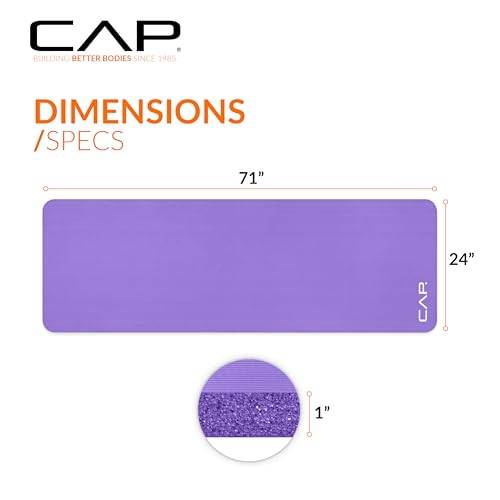 CAP Barbell 1-Inch High Density Exercise Yoga Mat with Strap | Multiple Colors - color: Purple