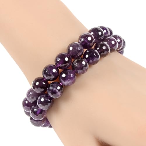 Justinstones Gemstone Crystals Chakra Beads Bracelet Crystal Healing 10mm Round Stretchable Bracelet for Her Gift - color: Faceted Amethyst