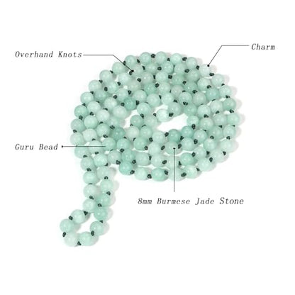 Beaded Necklace Hand Knotted for Woman - color: Burmese Jade 1