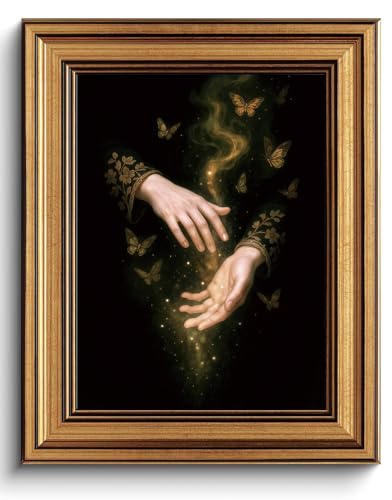 Vintage Gold Framed Wall Art Dark Academia Canvas Art Prints Gothic Pictures Whimsical Wall Decor Magic Hands Butterfly Painting Fantasy Artwork for Living Room Bedroom Bathroom 8x10in - color: Magic Hands, size: 8x10in Gold Framed