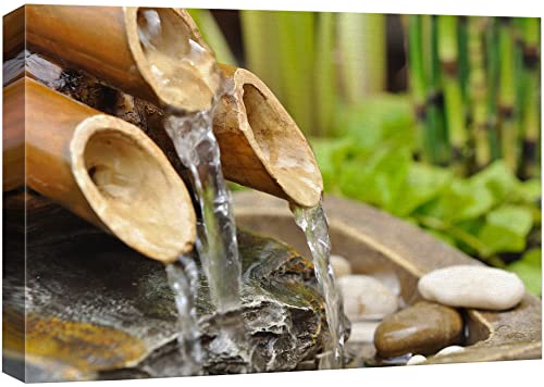 wall26 Canvas Print Wall Art Bamboo Waterfall in The Zen Forest Floral Nature Photography Realism Bohemian Scenic Relax/Calm Cool for Living Room, Bedroom, Office - 12"x18" - color: 25. Bamboo Waterfall, size: 18"L x 12"W