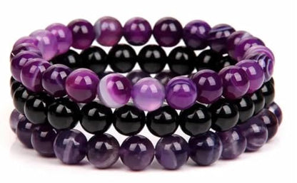 WFJ Black Obsidian Hematite Triple Protection Bracelets Set - Tiger Eye Beaded Natural Stone Bracelet for Men Women Gemstone (10MM) - color: Amethyst Set