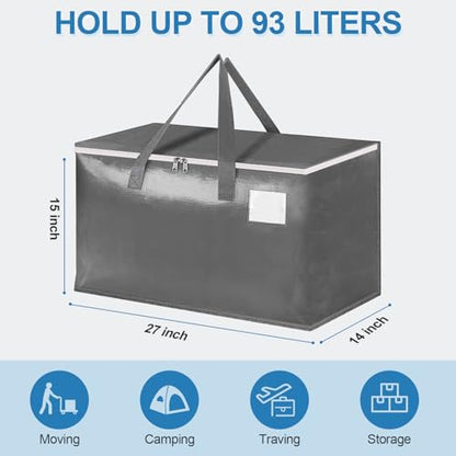 Three-layer Reinforced Moving Bags, 6 Pack Extra Large 93L 60lb Heavy Duty Moving Totes with Strong Zippers & Handles, Easy Open Lids, Water-Resistant, Storage Totes, Fold Flat