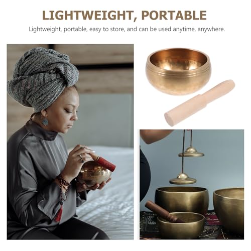 Meditation Bowl Set Lightweight Portable Golden Singing Sound Holder with Stick and Gasket for Yoga Relaxation Stress Relief and Chakra Healing Therapy