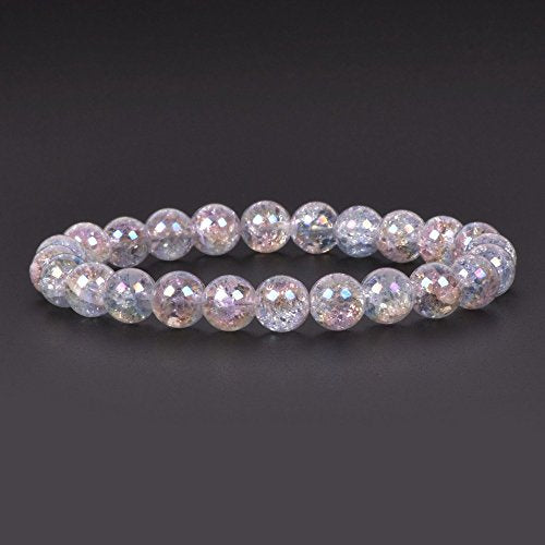 Justinstones Gem Semi Precious Gemstone 8mm Round Beads Stretch Bracelet 7 Inch Unisex - color: Aqua Aura Crackle Quartz