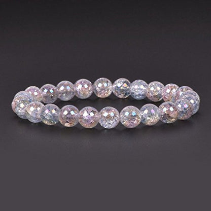 Justinstones Gem Semi Precious Gemstone 8mm Round Beads Stretch Bracelet 7 Inch Unisex - color: Aqua Aura Crackle Quartz