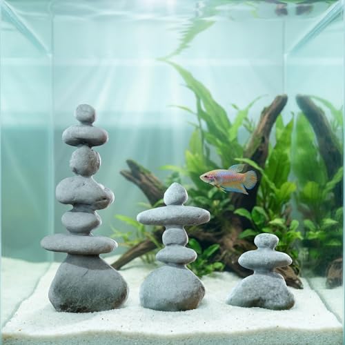 5-Stone Mini Stacked Zen Rock Stone Decor,Handmade Rocks Statues Japanese Garden Decor, Fish Tank Aquarium Decorations,Micro Landscape Decor (5-Stone) - size: 5-Stone