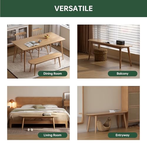 47'' 100% Solid Oak Wood Dining Bench,Rounded Corner Baguette Shape Chair Surface Design,Entryway Bedroom Bed End Bench (47.3inch, Natural Oak) - size: 47.3inch-Oak-Round Corner Baguette Shape