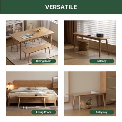 47'' 100% Solid Oak Wood Dining Bench,Rounded Corner Baguette Shape Chair Surface Design,Entryway Bedroom Bed End Bench (47.3inch, Natural Oak) - size: 47.3inch-Oak-Round Corner Baguette Shape