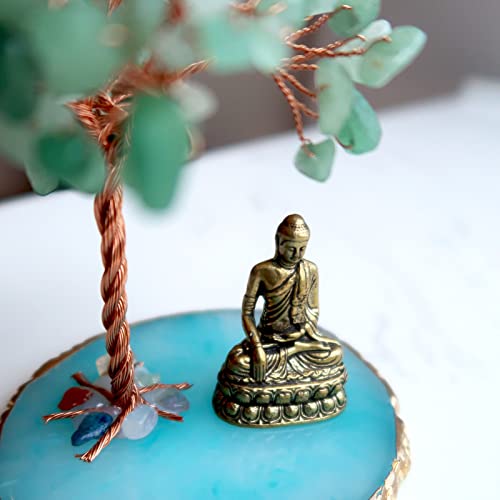 Buddha Statue with Healing Crystal Tree, Tree of Life for Positive Energy. Home Decor Yoga Meditation. Green.(B) - style: B