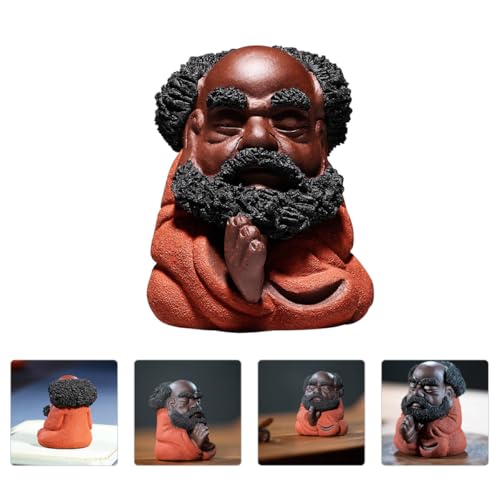 Beaupretty Bodhidharma Purple Clay Figurine Tranquil Tea Table Ornament Unique Desktop Decor Home Desktop Sculpture for Tea Ceremony and Indoor Decoration