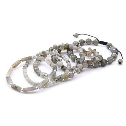 5Pcs Healing Crystal Bracelet for Women Men, Handmade Adjustable Gemstone Bracelets Beaded Reiki Energ Bracelet Set Jewelry Gifts for Women Men - color: Labradorite