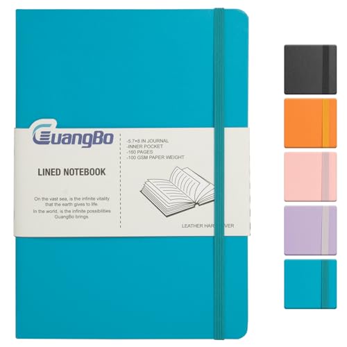 Lined Journal Notebook for Work with 160 Pages, 5.6" x 8" Hardcover Notebooks Journals Medium Size for Writing Women Men - color: turquoise