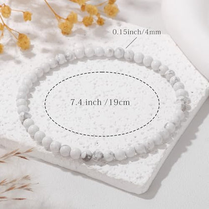 Crystal Beaded Bracelets for Women 4mm Clear Quartz Bead Handmade Gemstone Stretch Elastic Bracelet Natural Stone Crystal Healing Reiki Spiritual Jewelry Gifts - color: Howlite, size: 4mm