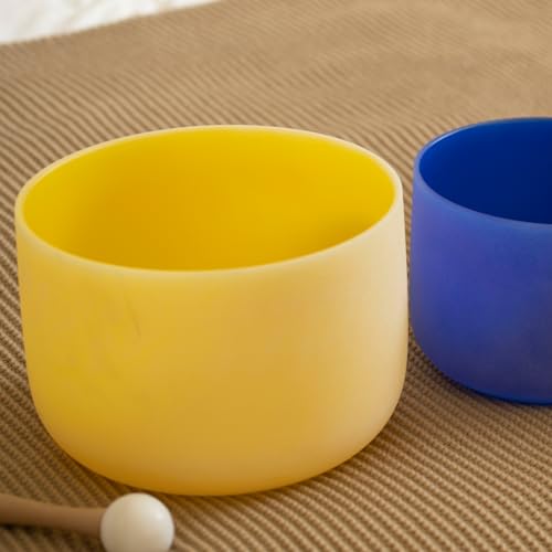 Hye-eun 10 inch E Note 432hz Solar Plexus Chakra Yellow Color Frosted Quartz Crystal Singing Bowl without Carrier Case for Yoga Healing Sound Energy Vibration - color: 10"E 432hz Yellow without bag