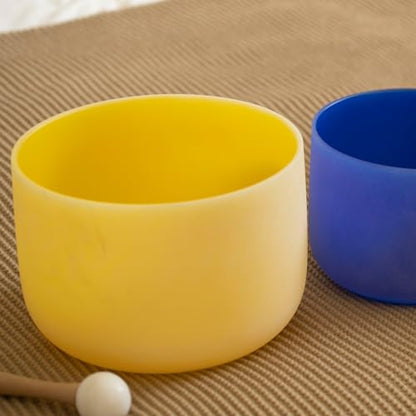 Hye-eun 10 inch E Note 432hz Solar Plexus Chakra Yellow Color Frosted Quartz Crystal Singing Bowl without Carrier Case for Yoga Healing Sound Energy Vibration - color: 10"E 432hz Yellow without bag