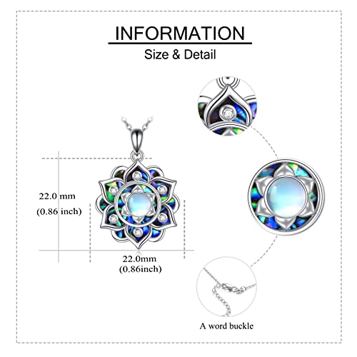 ONEFINITY Lotus Necklace 925 Sterling Silver Moonstone Pendant Necklace Yoga Lotus Jewelry for Women - style: Abalone shell lotus