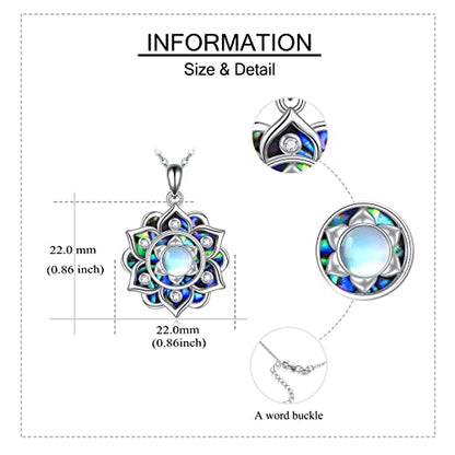 ONEFINITY Lotus Necklace 925 Sterling Silver Moonstone Pendant Necklace Yoga Lotus Jewelry for Women - style: Abalone shell lotus