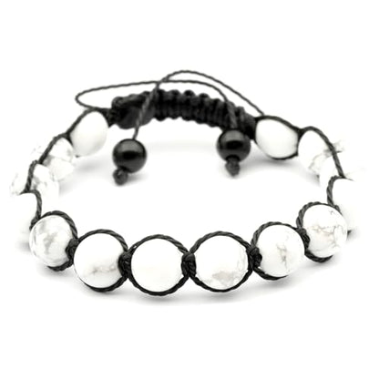 ElisaJewelryArt - Natural Black Onyx Beaded Bracelet Genuine Gemstone Strenght Crystal Macrame Bracelet Unisex Bracelet - color: Howlite, size: WOMEN