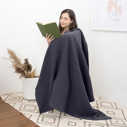 Throw Blanket for Couch, 100% Cotton Soft Lightweight Breathable Summer Blanket Throws, Waffle Weave Throw Size Bed Blanket: Grey (50"x60") - color: Grey, size: Throw (50" x 60")
