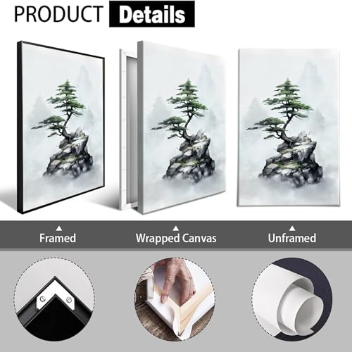 Japan Zen Canvas Wall Art Misty Pine Tree Meditation Poster Japanese Mountain Top Bonsai Peaceful Aesthetic Prints Painting For Spa Yoga Bedroom Wall Decor 12x16in Unframed