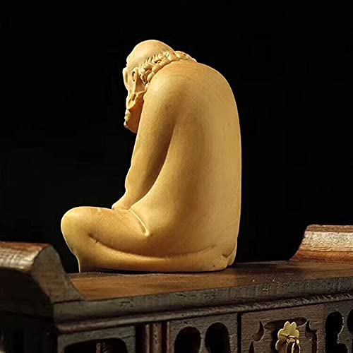 Wooden Meditation Small Statue of Bodhidharma Ancestor, Solid Wood Carving, Modern Art Sculpture, Home Decoration Figurines