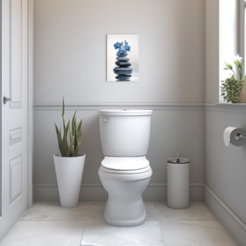 ZQQART Zen Stone Bathroom Wall Art Spa Stones Pictures Meditation Canvas Painting Yoga Living Room Decor Framed(Blue,12L x 18W)