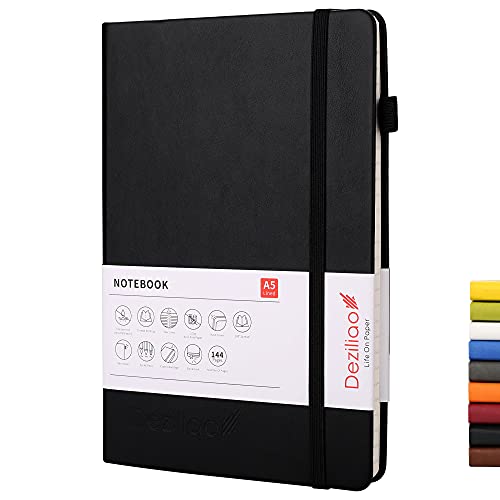 Lined Journal Notebooks with Pen Loop, Hardcover Notebook Journal for Work, 100Gsm Premium Thick Paper with Inner Pocket, Medium 5.7"x8.4", （Black, Ruled） - color: Black