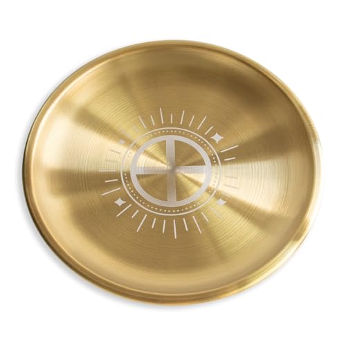 Altar Tray - Stainless Steel Metal 5.5" Round Dish for Prayer Astrology Tarot Offering Plate Rituals Ceremonies & Decor (Solar Cross Gold) - color: Solar Cross Gold