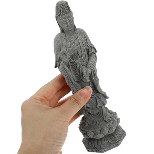 Uonlytech Avalokitesvara Buddha Statue Figurine Desktop Grey Stone Sculpture for Home Office Zen Garden Decoration Meditating Avalokitesvara Sculpture